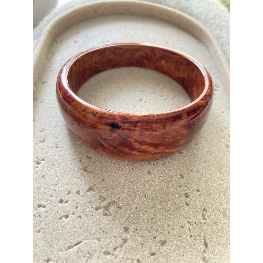 Marbled Faux Tortoiseshell Wide Bangle Bracelet Brown Chunky Bold Couture Glam